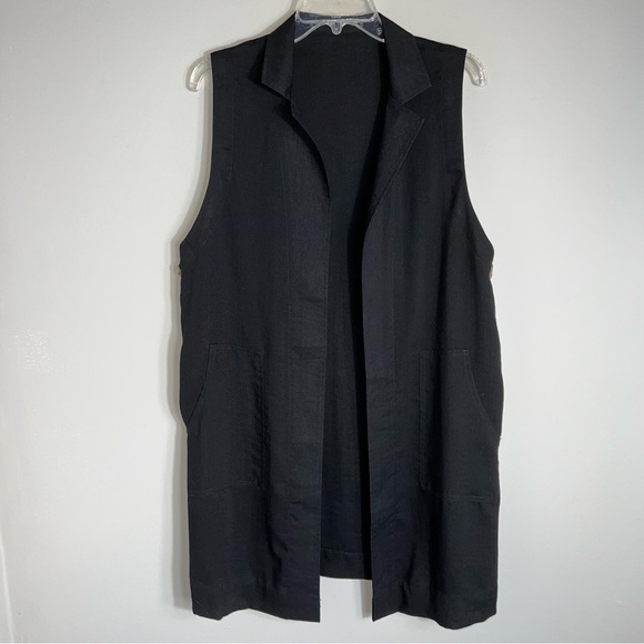 Fridaze Linen Redefined Open Front Sleeveless Linen Top-Long-Black-Lagenlook-M - Picture 1 of 9